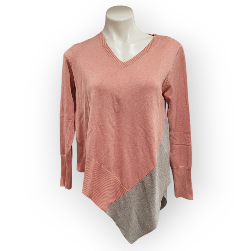 Verve Ami Womens Small Pink Vneck Asymmetric Sweater